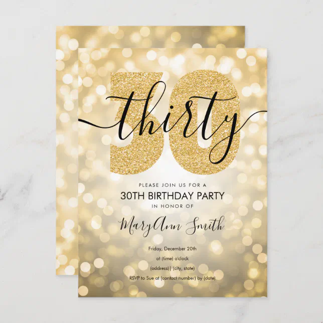 Elegant Modern Gold 30th Birthday Party Invitation | Zazzle