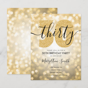 Elegant Modern Gold 30th Birthday Party Invitation Postcard