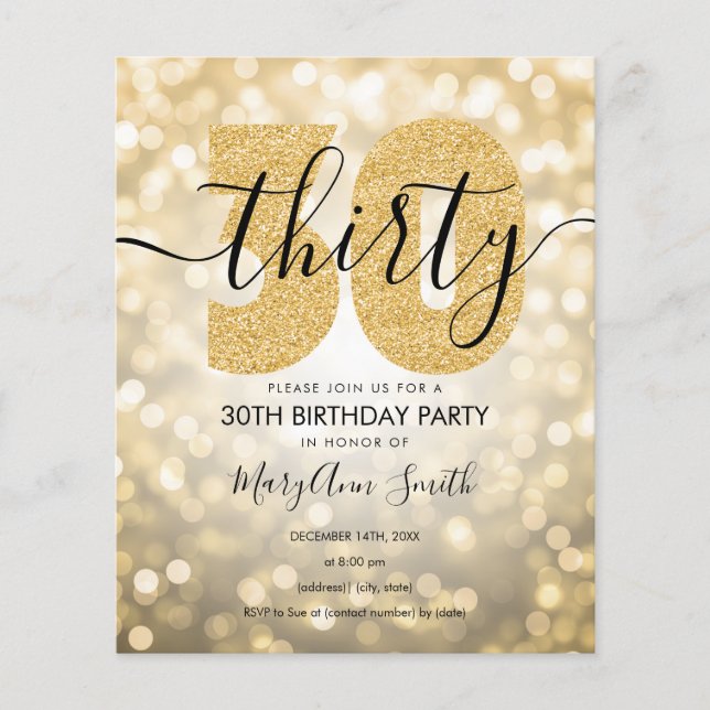 Elegant Modern Gold 30th Birthday Party Invite (Front)