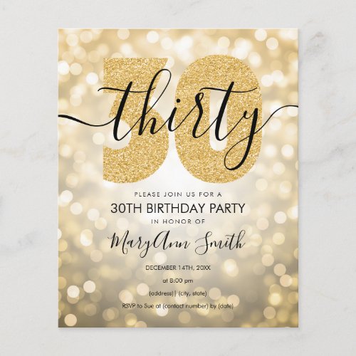 Elegant Modern Gold 30th Birthday Party Invite  Flyer