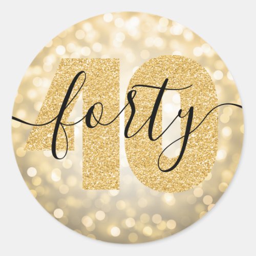 Elegant Modern Gold 40th Birthday Glitter Classic Round Sticker