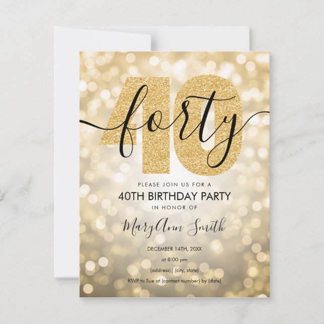 Elegant Modern Gold 40th Birthday Party Invitation (Front)