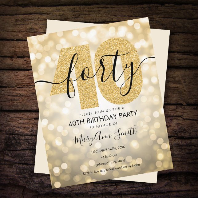 Elegant Modern Gold 40th Birthday Party Invite (Creator Uploaded)