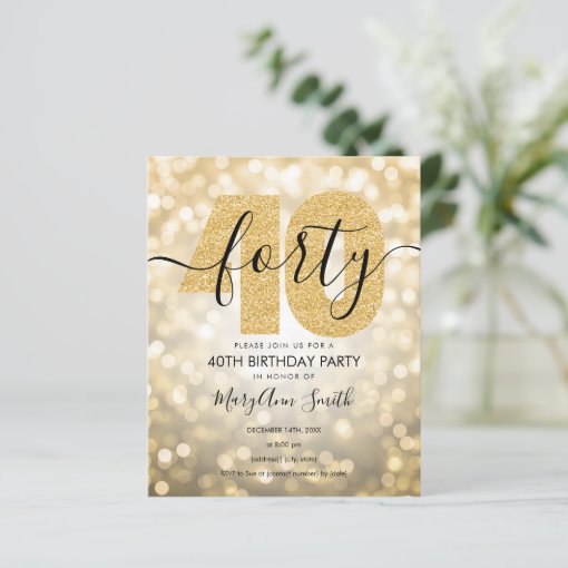 Elegant Modern Gold 40th Birthday Party Invite | Zazzle