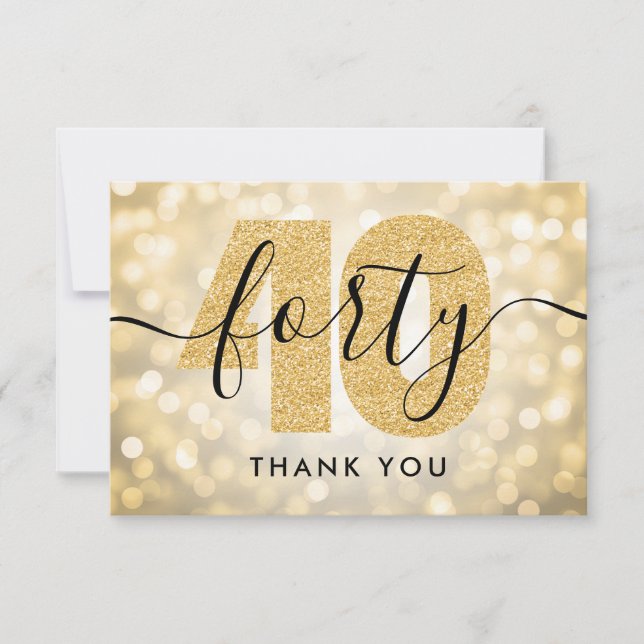 Elegant Modern Gold 40th Birthday Thank You Card (Front)