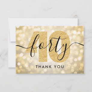 Elegant Modern Gold 40th Birthday Thank You Card