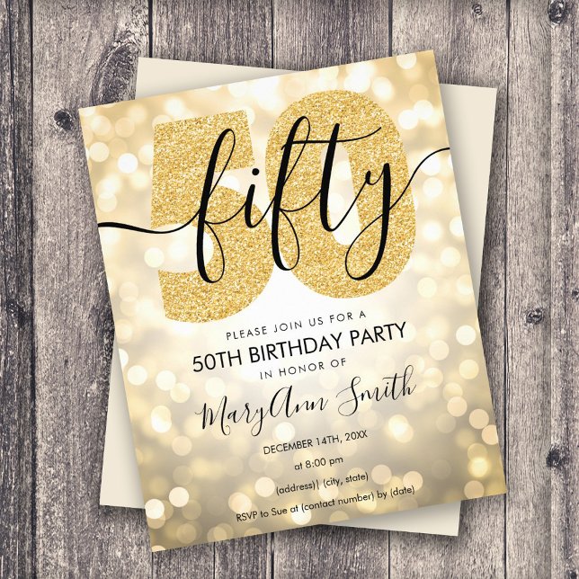 Elegant Modern Gold 50th Birthday Party Invite Flyer (Creator Uploaded)