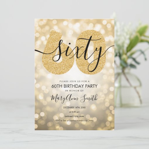 Elegant Modern Gold 60th Birthday Party Invitation | Zazzle