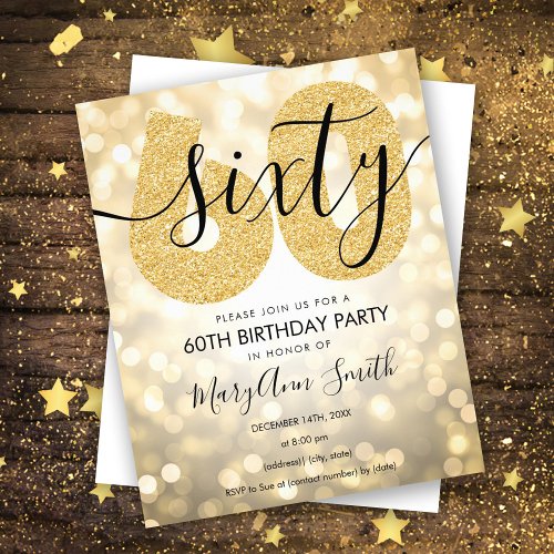 Elegant Modern Gold 60th Birthday Party Invite  Flyer