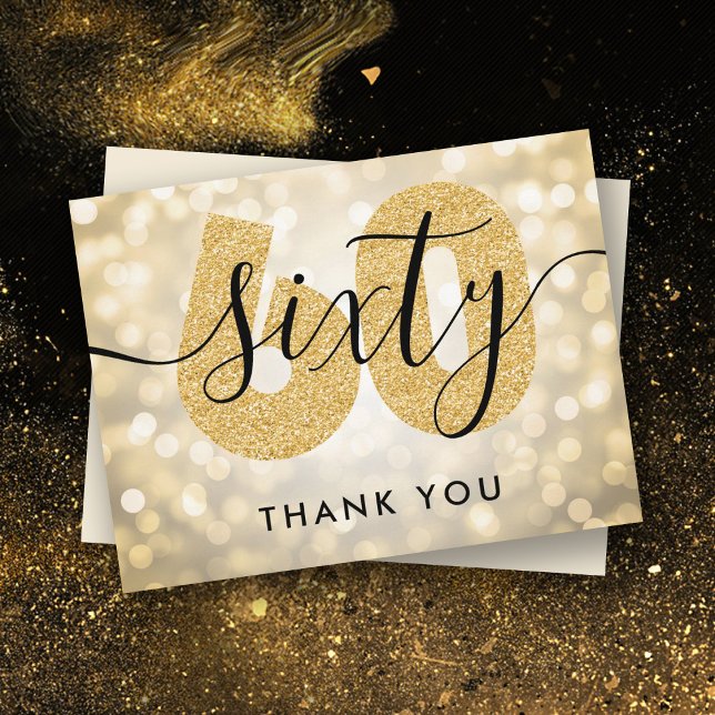 Elegant Modern Gold 60th Birthday Thank You Postcard (Creator Uploaded)