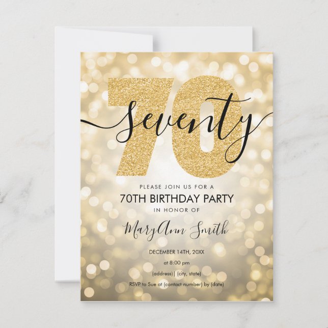 Elegant Modern Gold 70th Birthday Party Invitation (Front)