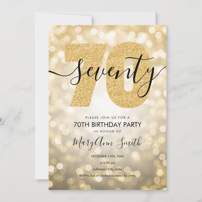 Elegant Modern Gold 70th Birthday Party  Invitation (Front)