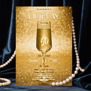 Elegant Modern Gold Adult Birthday Surprise Party Foil Holiday Card