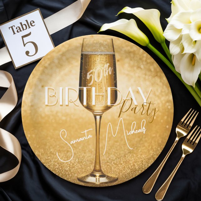 Elegant Modern Gold Adult Birthday Surprise Party Paper Plates (Creator Uploaded)
