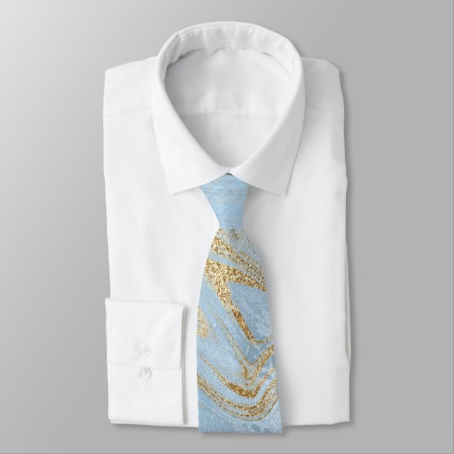 Elegant modern gold and blue marble & glitter neck tie (Tied)