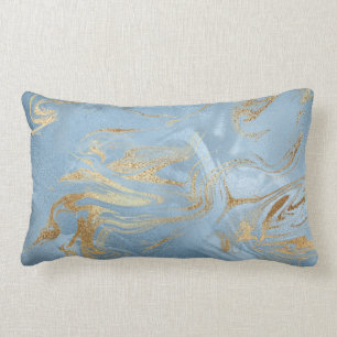 Elegant modern gold and blue marble look lumbar pillow