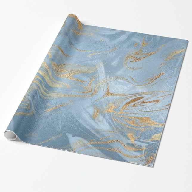 Elegant modern gold and blue marble look wrapping paper (Unrolled)