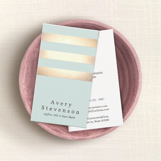 Customizable Cool Gold and Aqua Striped Modern *NOT REAL FOIL Business Card Templates