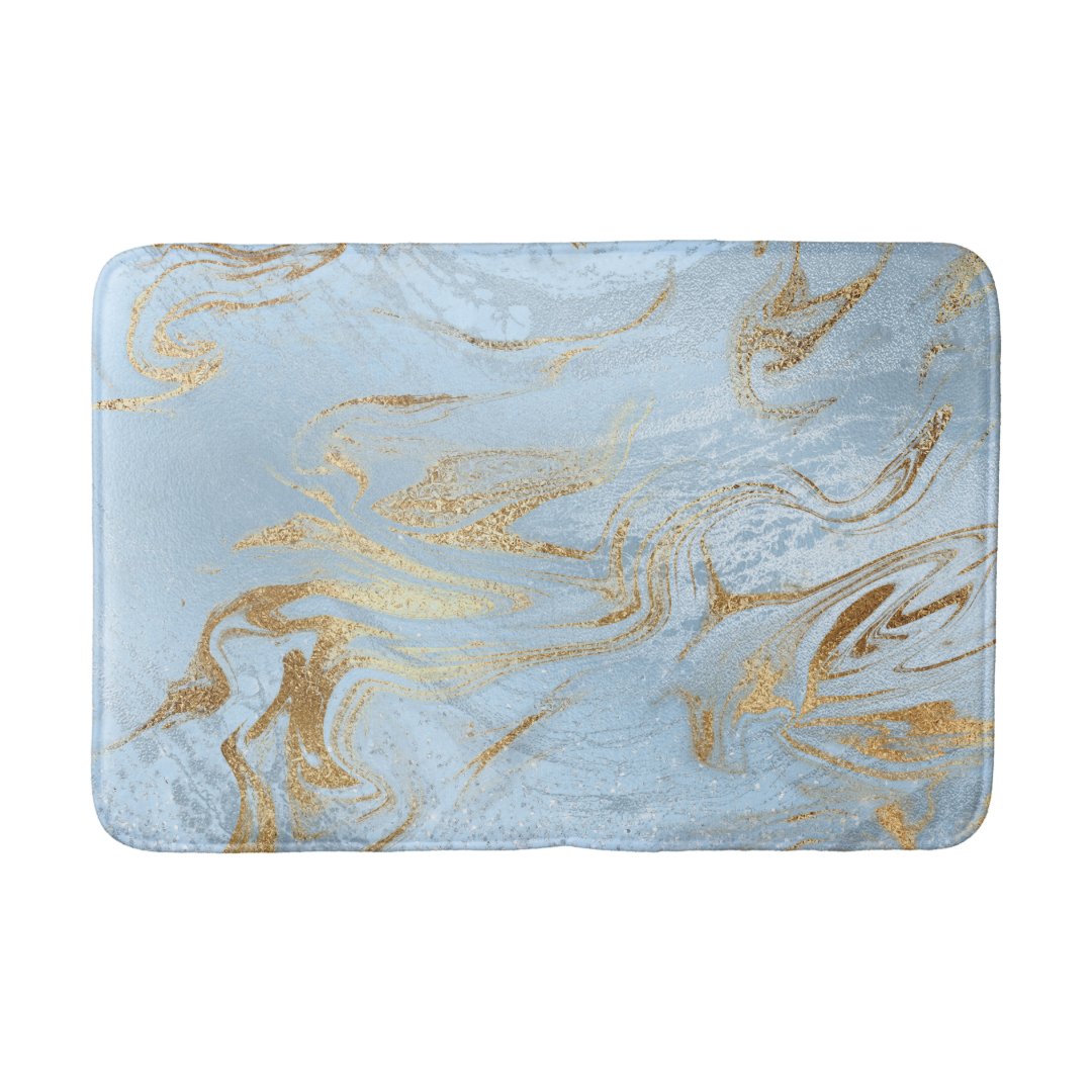 Elegant modern gold and light blue marble glitter bath mat | Zazzle