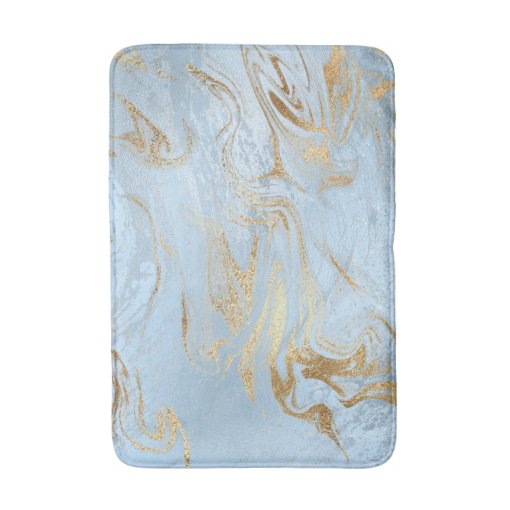 Elegant modern gold and light blue marble glitter bath mat | Zazzle