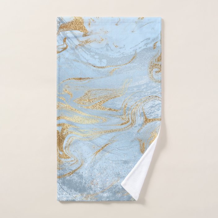 Elegant modern gold and light blue marble glitter hand towel
