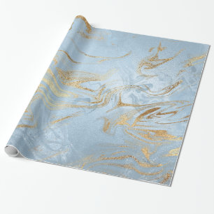 Elegant modern gold and light blue marble glitter wrapping paper