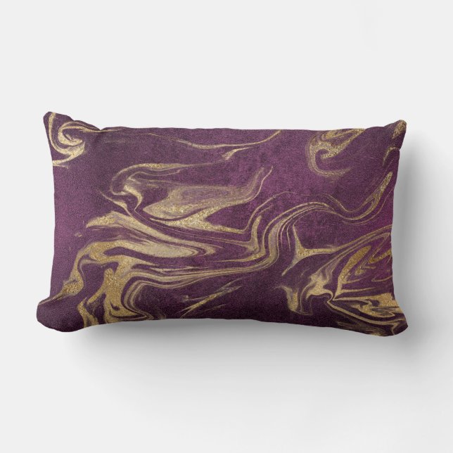 Elegant modern gold and purple marble look lumbar pillow (Front)