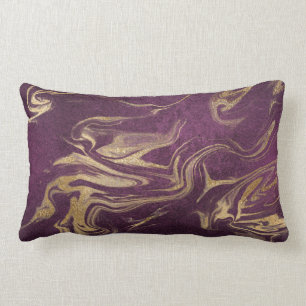 Elegant modern gold and purple marble look lumbar pillow