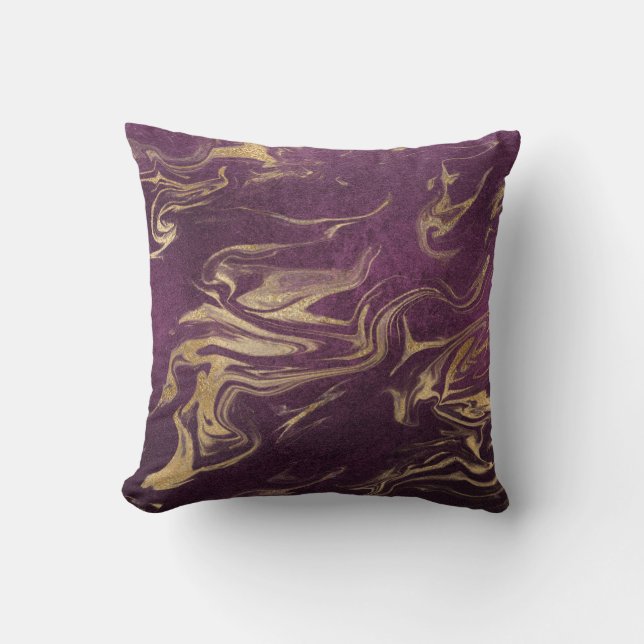 Elegant modern gold and purple marble look throw pillow (Front)