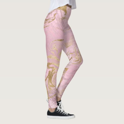 Elegant modern gold and rose gold marble  glitter leggings