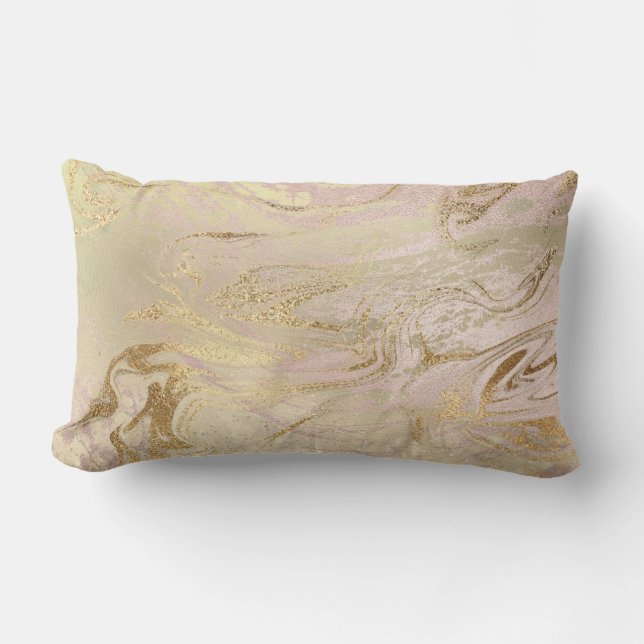 Elegant modern gold and rose gold marble & glitter lumbar pillow (Front)