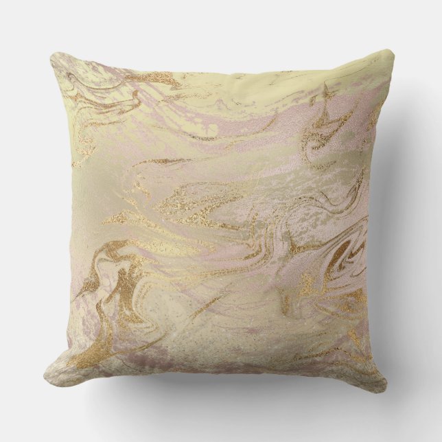 Elegant modern gold and rose gold marble & glitter throw pillow (Front)