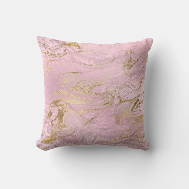 Elegant modern gold and rose gold marble & glitter throw pillow (Front)