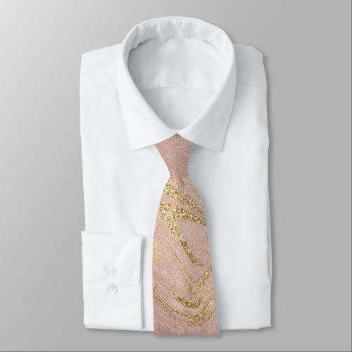 Elegant modern gold and rose gold marble look neck tie