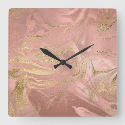 Elegant modern gold and rose gold marble look square wall clock