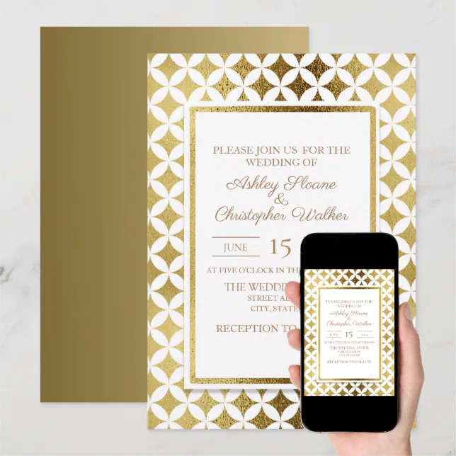 Elegant Modern Gold and White Wedding Invitation | Zazzle