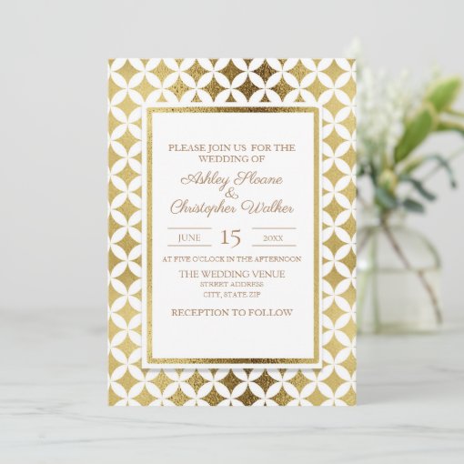 Elegant Modern Gold and White Wedding Invitation | Zazzle