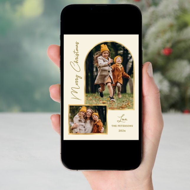 Elegant Modern Gold Arch 3 Photo Christmas  Holiday Card (Front Digital)