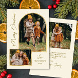 Elegant Modern Gold Arch 3 Photo Christmas  Holiday Card<br><div class="desc">Elegant Gold Arch 3 Photo Merry Christmas Card. Celebrate the season in style with this elegant family photo Christmas card featuring a modern gold color arch-shaped photo frame. Personalize it with your favorite family photos, family name, and the year on neutral off white or cream beige background. The festive minimalist...</div>