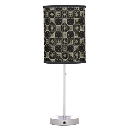 Elegant Modern Gold Art Deco Squares Tiles Pattern Table Lamp (Back)