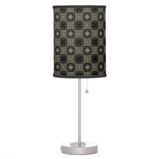 Elegant Modern Gold Art Deco Squares Tiles Pattern Table Lamp (Left)