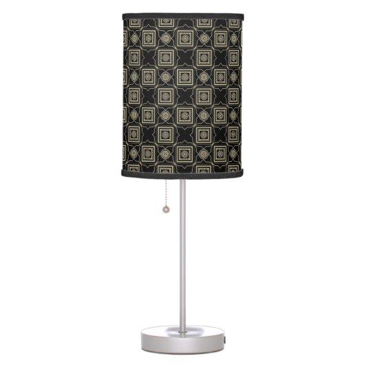 Elegant Modern Gold Art Deco Squares Tiles Pattern Table Lamp (Right)