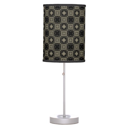 Elegant Modern Gold Art Deco Squares Tiles Pattern Table Lamp (Front)
