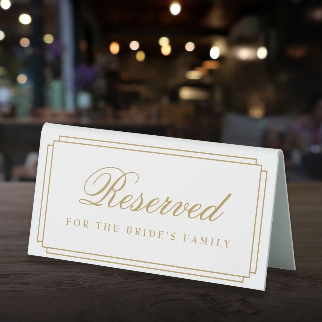 Elegant Modern Gold Art Deco Wedding Reserved Table Tent (Elegant Modern Gold Art Deco Wedding Reserved Table Tent Sign)