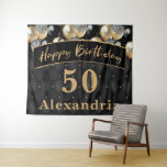 Elegant Modern Gold Black Birthday Party Tapestry<br><div class="desc">Celebrate someone's birthday with this elegant and modern black and gold wall banner. Monogrammed with name and birthday year. Stylish and festive balloons with faux glitter sprinkles. Use as a wall decoration or as a photo selfie area.</div>