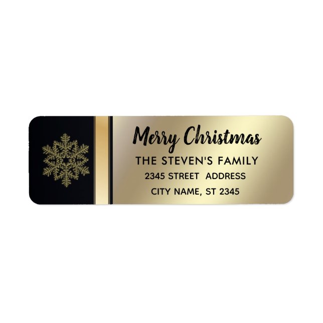 Elegant modern gold / black Christmas snowflake Label (Front)