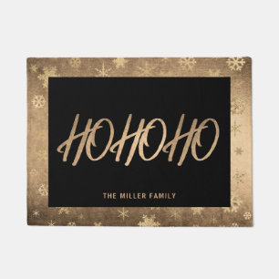 Elegant Modern Gold & Black Ho Ho Ho Christmas Doormat