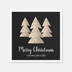 Elegant modern gold & black Merry Christmas tree Napkins