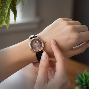Elegant Modern Gold Black Monogram Initial Watch
