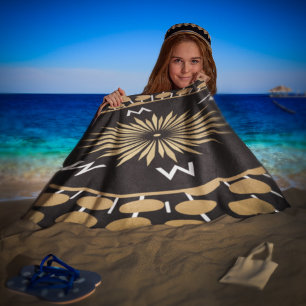 Elegant Modern Gold Black Monogram Round Beach Towel